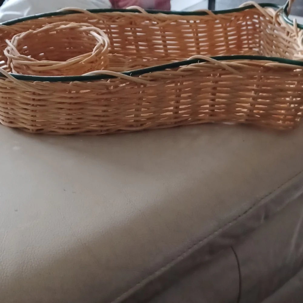 Chip and Dip Wicker Basket w/ ceramic Fish Handles, 17” long